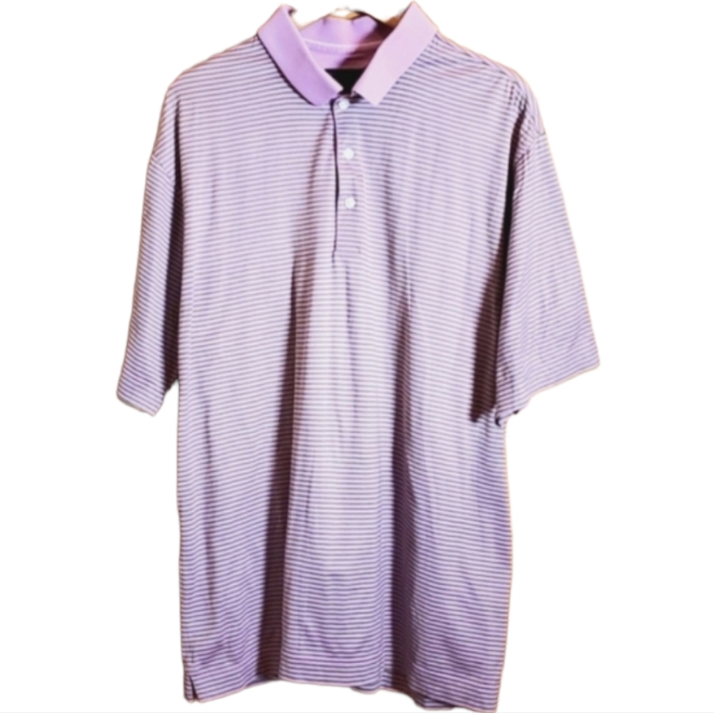CUTTER & BUCK XL/ TG PURPLE & GREY STRIPPED GOLF POLO